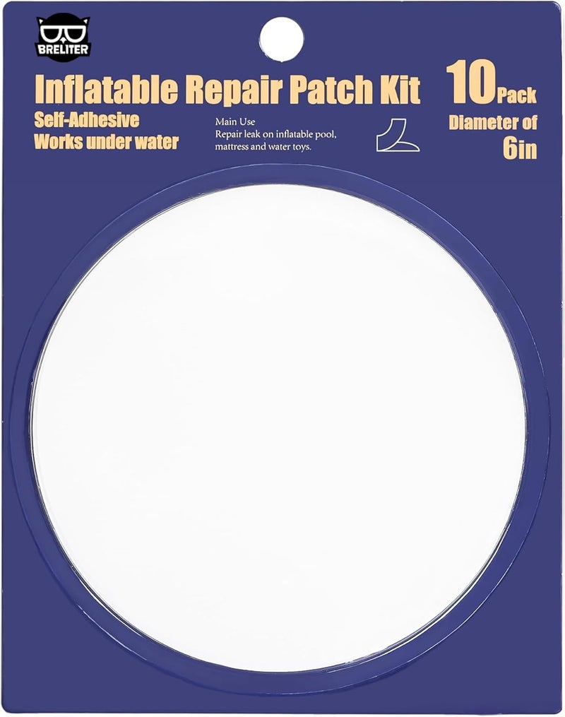 Breliter Inflatable Patch Repair Kit - Waterproof TPU Pool Repair Tape, Heavy Duty Repair Patch for Air Mattress, Bounce House, Inflatable Toys, Tent, Swimming Ring - 10 Packs of 6 x 6in, Round - Image 1